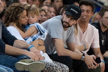 Shakira and Gerard Piqué with their children watching a basketball game at the Palau Sant Jordi in Barcelona, Spain (10.03.2019)