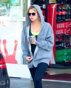 January 29, 2013: Ashley Benson picking up snacks from a gas station in Los Angeles