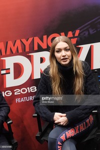 Gigi Hadid backstage at Tommy Hilfiger show during Milan Fashion Week on February 25, 2018 in Milan