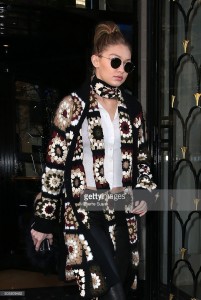 Gigi Hadid leaves her hotel on January 20, 2016 in Paris, France.